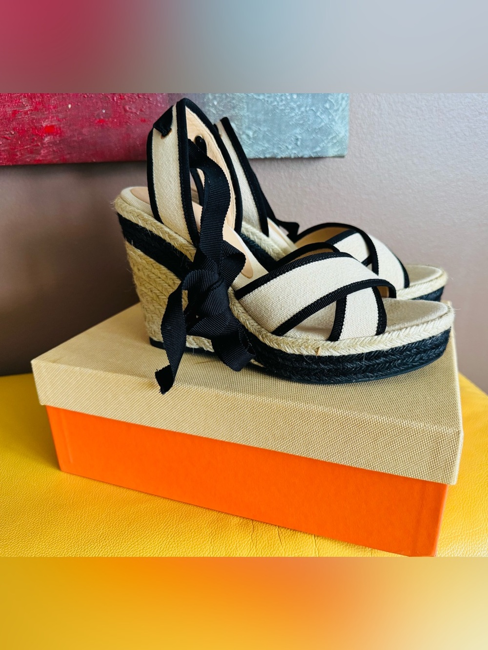 Castaner Hiedra Two-Tone Canvas Espadrille Wedge Sandals in Beige&Black/ 8/NWT - Picture 3 of 16